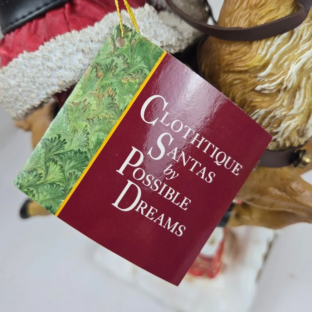 VTG 1992 Possible Dreams Clothtique Santa Riding Reindeer Over Chimney Tags MINT
